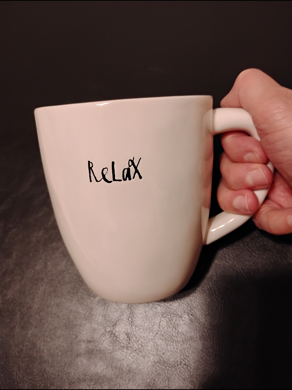 Rae Dunn "Relax" White Cream Mug with Teal Interior